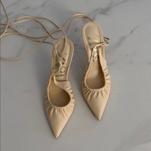 Zara Cream Ruched Pointed Heels